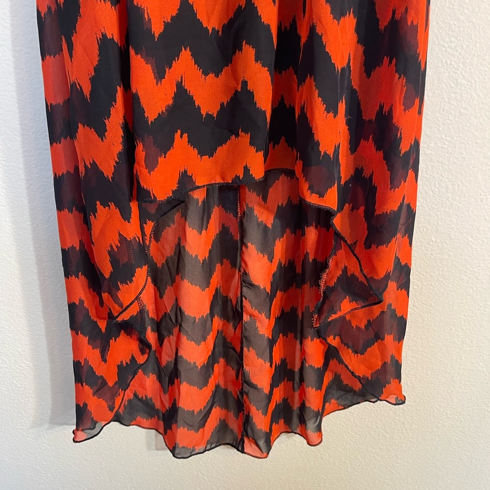 Black and Orange Chevron high low strapless Dress small - Picture 2 of 6